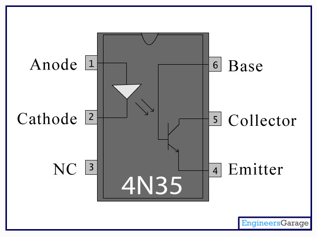4N35 Optcoupler pin diagram 4N35 Optcoupler pin diagram, pinout