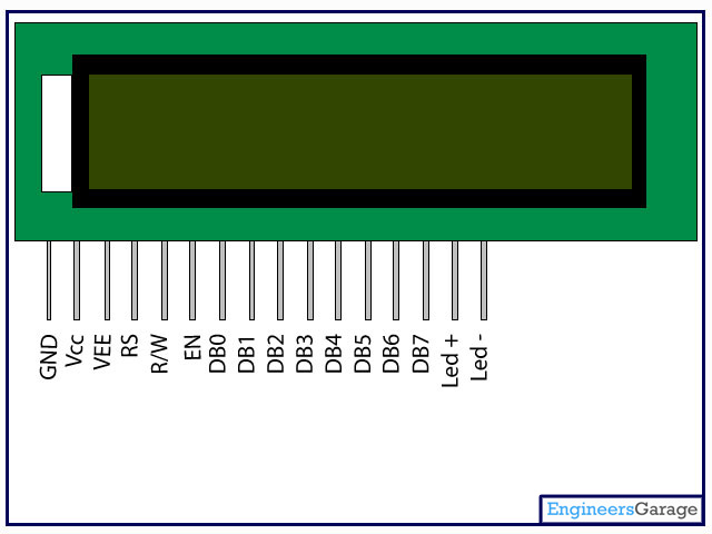 16 x 2 LCD PinOut | 16x2 Character LCD Module Pin diagram