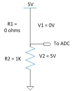 Circuit Diagram of equivalent Voltage Divider network with diode replaced by continuous path Circuit Diagram of equivalent Voltage Divider network with diode replaced by continuous path