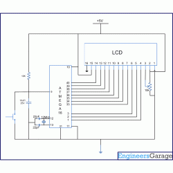 Circuit Diagram of How to display text on 16x2 LCD using AVR microcontroller (ATmega16)