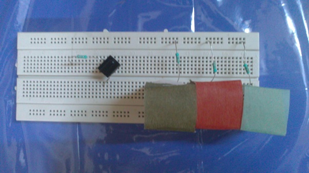 Image of Color Source build on Breadboard with Color Samples Image of Color Source build on Breadboard with Color Samples