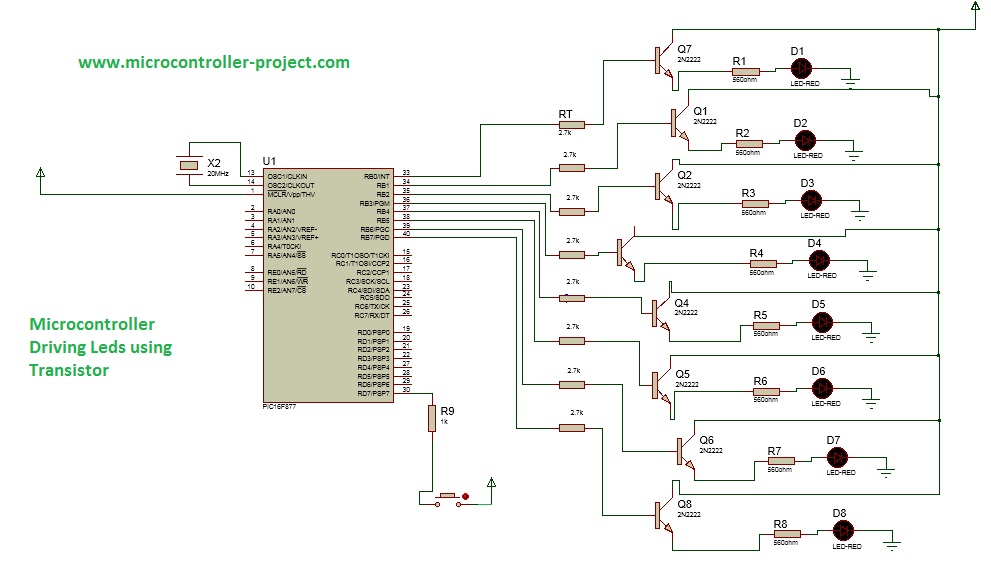 Push Button and Led with PIC16f877a microcontroller