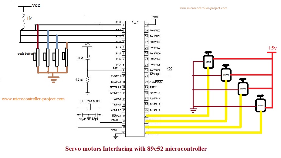 Tower Pro SG90 9g servo motor with atmel 89c52 microcontroller.