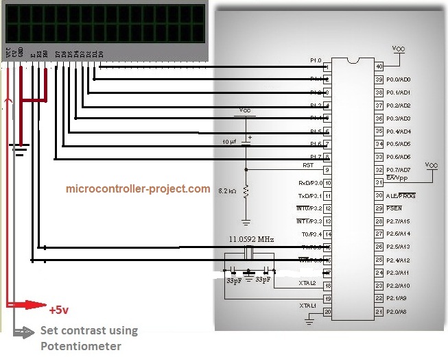 Scrolling text with 89c51- Circuit Diagram