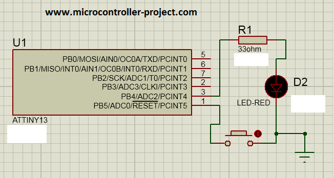 Project Circuit diagram Attiny13A Blink example.