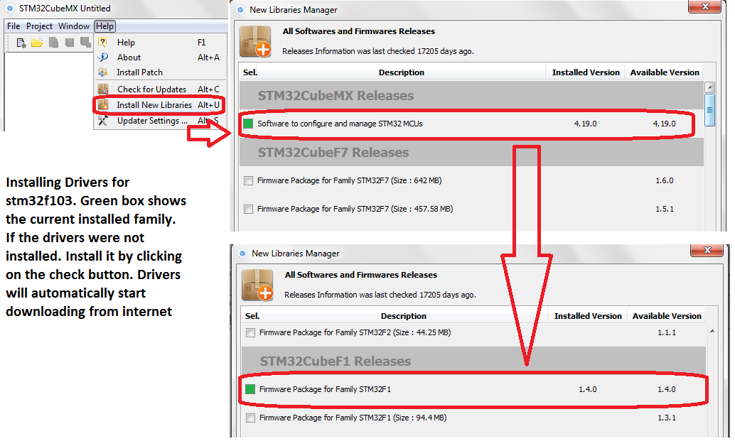 Installing stm32f103 drivers/packages for StmCubeMx