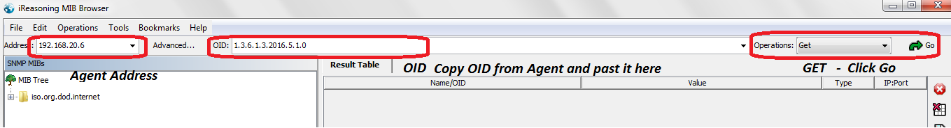 iREASONING MIB browser settings for snmp