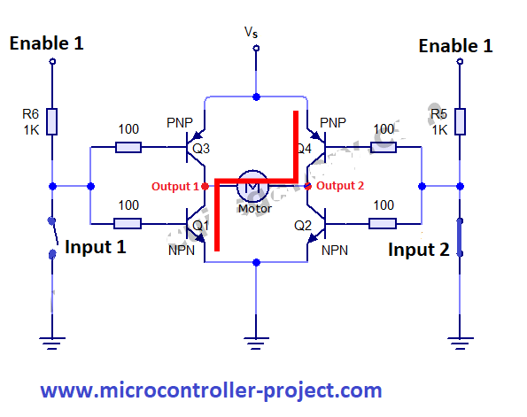 l293d anticlock wise direction of motor current flow