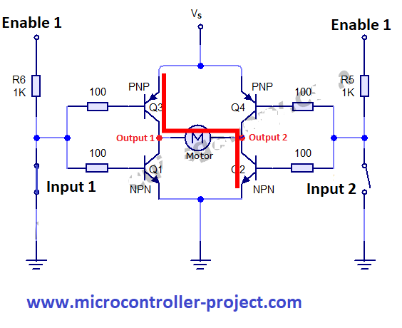 l293d clock wise direction current flow