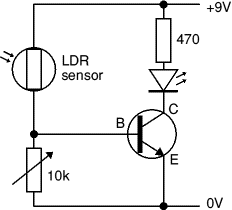 General led dimmer or brightness control circuit using photoresistor, transistor and variable resistor 