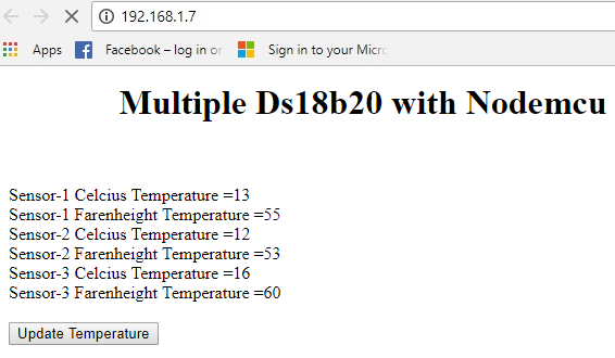 Nodemcu DS18B20 web server temperature display
