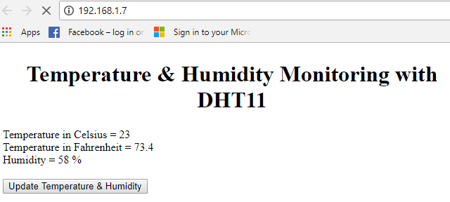 Nodemcu measuring temperature and humidity using dht11 sensor over WiFi