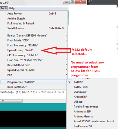 Esp8266 Programmed in Arduino Ide using ft232 programmer and Arduino