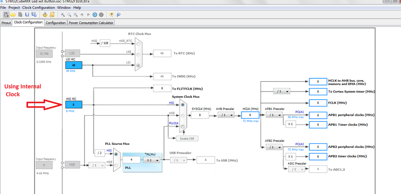 stm32f103 clock configuration - using high speed internal clock (HSI)