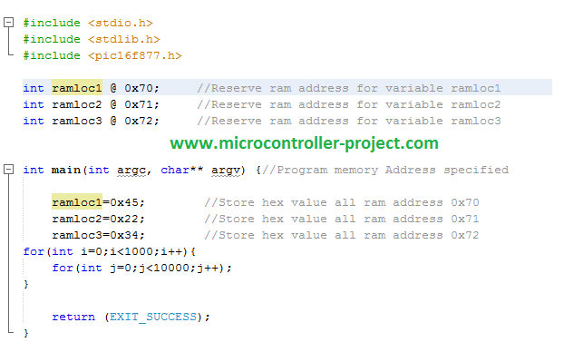 reserve ram address for data using xc8 compiler for pic microcontrollers