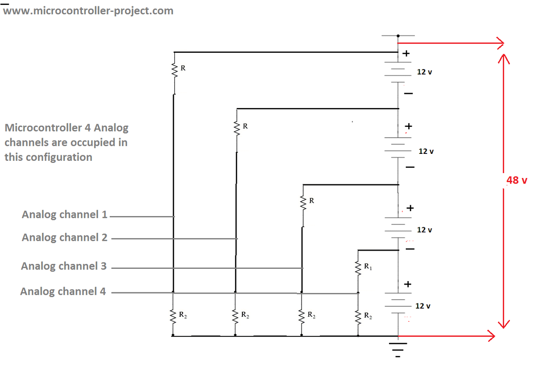 Series batteries combination voltage monitor by microcontroller