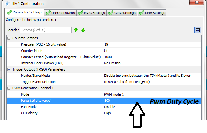 Stm32 setting pwm counter period and duty cycle in stm32cubemx