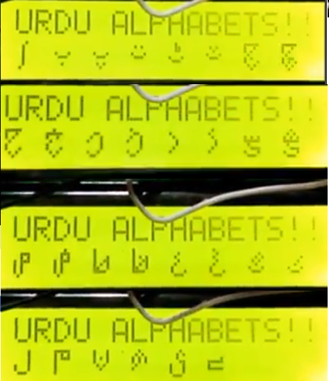 Urdu language alphabets display on 16x2 lcd using arduino uno