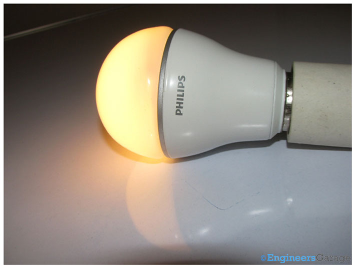A Typical LED Bulb With Power On A Typical LED Bulb With Power On