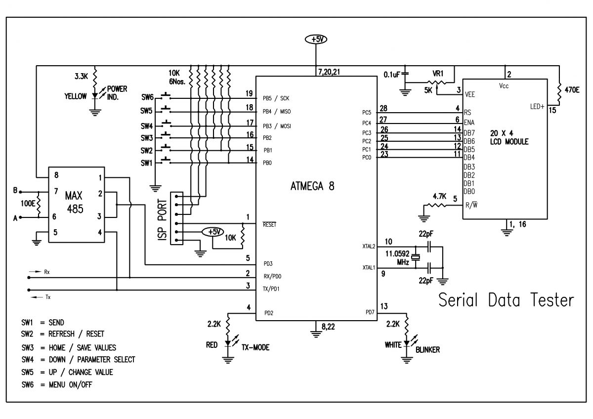 Circuit Diagram of AVR ATmega8 based Universal UART Data Receiver and UART Tester