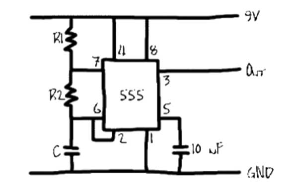 Circuit Diagram of 555 IC based Astable Multivibrator