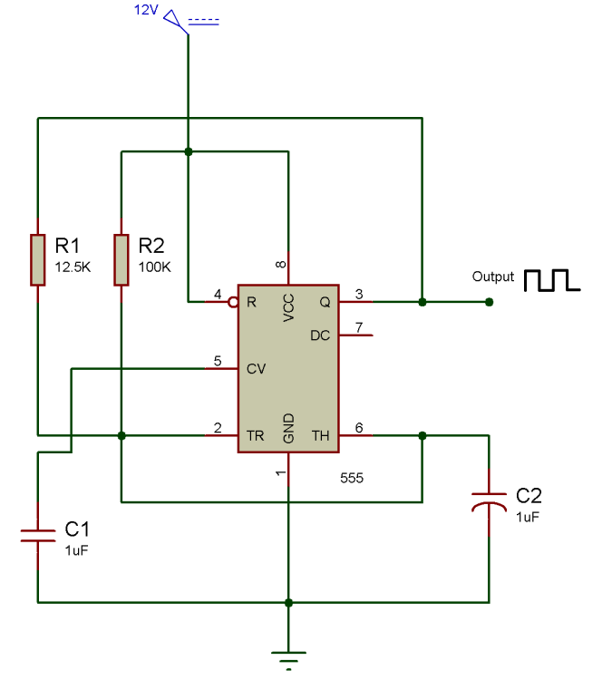 Circuit Diagram of 555 IC based Square Wave Generator