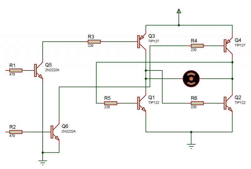 Circuit Diagram of BJT based H-Bridge for DC Motor Speed Control