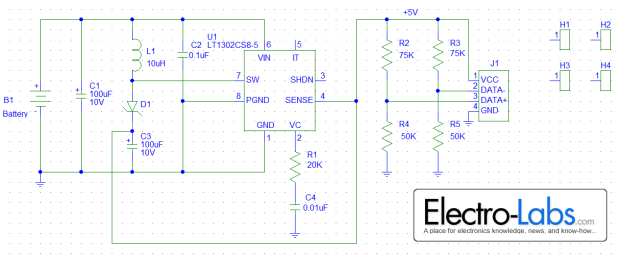 Circuit Diagram of battery Powered USB Travel Charger