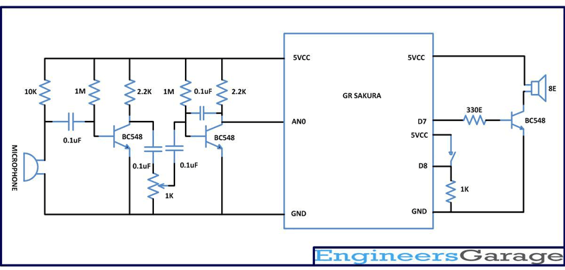 Circuit Diagram of GR Sakura based Voice Recorder and Playback