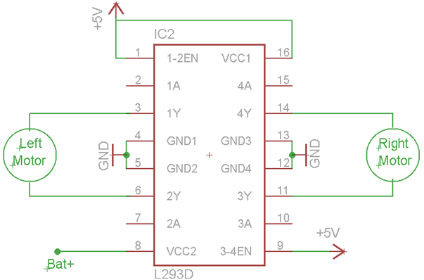 Circuit Diagram of L293D IC based Motor Driver 