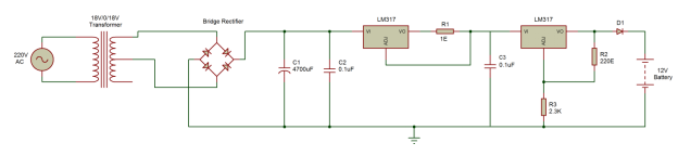 Circuit Diagram of LM317 IC based Lead Acid Battery Charger