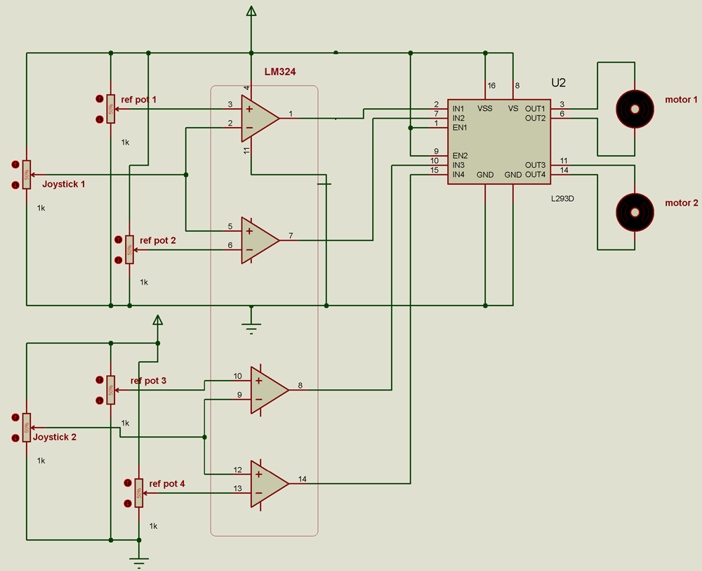 Circuit Diagram of LM324 OPAM Dual DC Motor Controller 