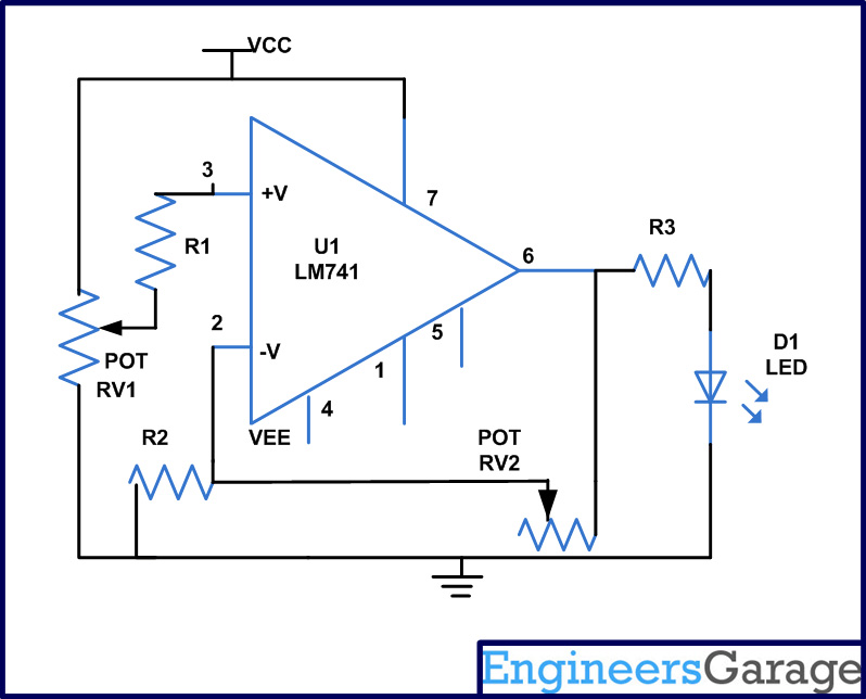 Circuit Diagram of LM741 based Operational Amplifier with Negative Feedback