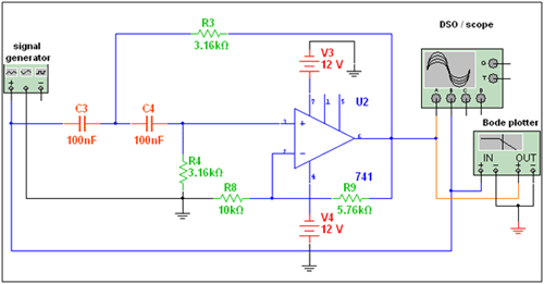 Circuit Diagram of LM741 IC based 2nd Order High Pass Filter