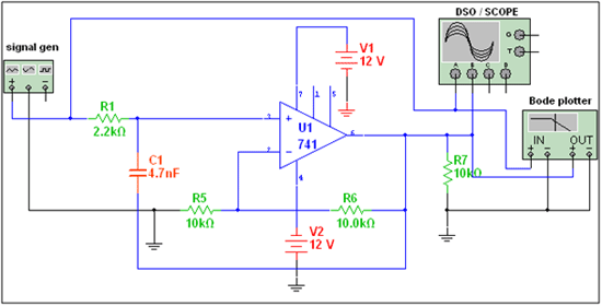 Circuit Diagram of LM741 OPAMP IC based 1st Order Low Pass Filter Circuit Diagram of LM741 OPAMP IC based 1st Order Low Pass Filter
