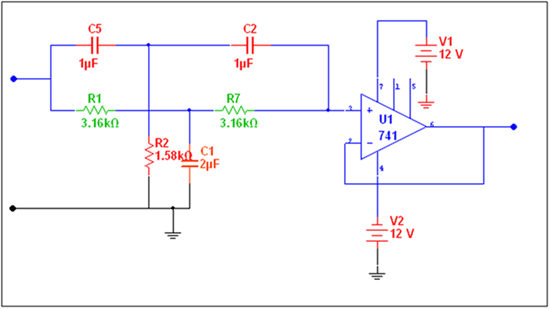 Circuit Diagram of LM741 OPAMP IC Based Notch Filter