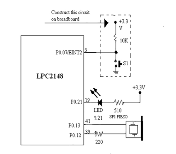 Circuit Diagram of LPC2149 ARM Controller and Switch Interfacing Prototype for Digital Input