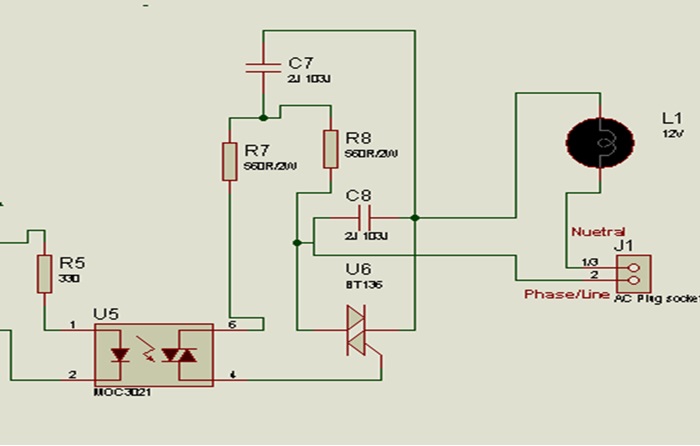 Circuit Diagram of MOC3051 IC based AC Voltage Controller