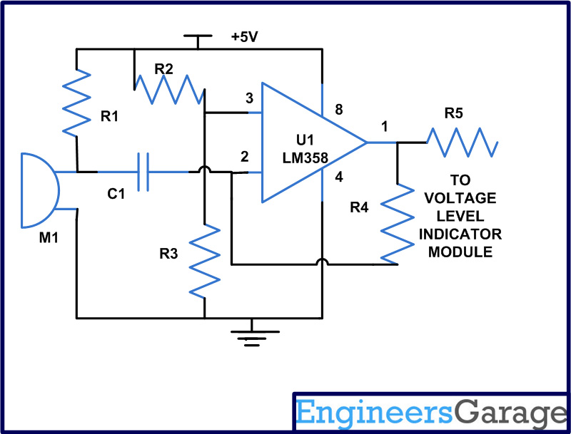 Circuit Diagram of Modified OPAMP based Microphone Amplifier 