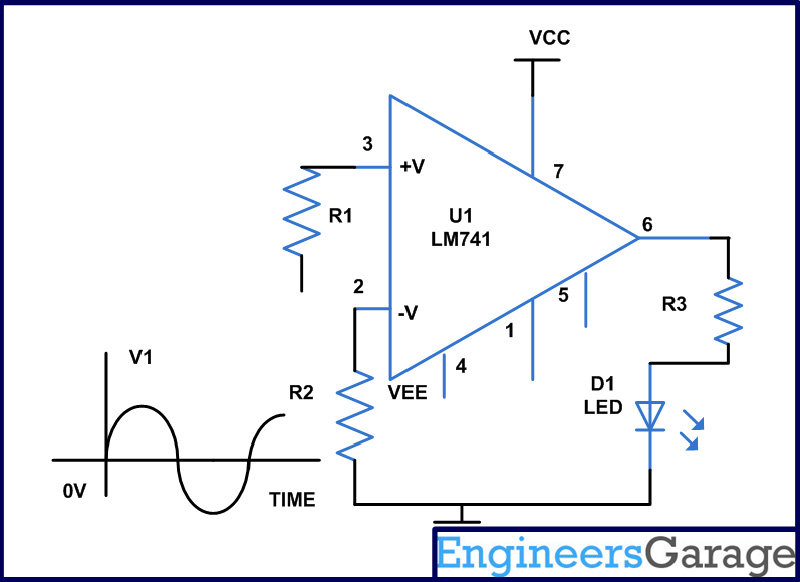 Circuit Diagram of OPAMP based Sine Wave Generator without Feedback