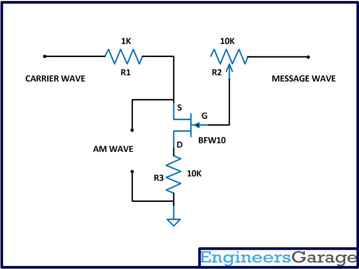 Circuit Diagram Of AM Modulator built from N-channel FET, BFW10