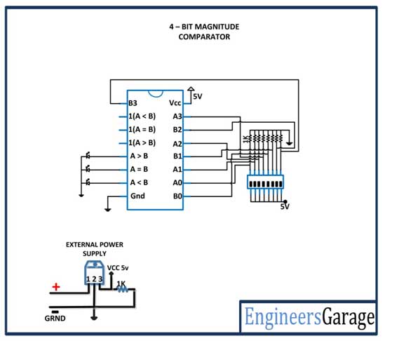 Circuit Diagram of SN-7485 IC based 4-Bit Magnitude Comparator