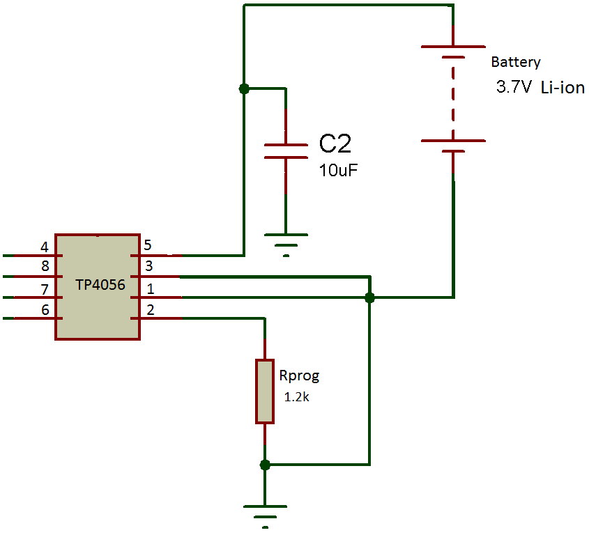 Circuit Diagram Showing Battery Connection with TP4056 IC