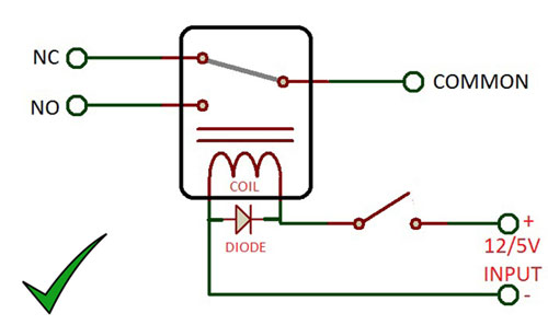 Circuit Diagram showing Free-Whelling Diode connected to Relayto prevent voltage spike Circuit Diagram showing Free-Whelling Diode connected to Relayto prevent voltage spike
