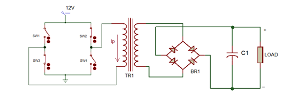 Circuit Diagram showing Negative Cycle in Basic Push-Pull Converter