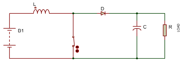 Circuit Diagram showing ON State of Switching Component in Boost Converter Circuit Diagram showing ON State of Switching Component in Boost Converter