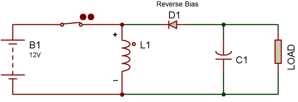 Circuit Diagram Showing ON State of Switching Component in Buck-Boost Converter