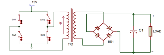 Circuit Diagram showing Positive Cycle in Basic Push-Pull Converter