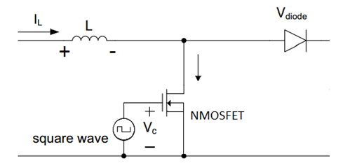 Circuit Diagram showing Positive Cycle in operation of Boost Converter Circuit