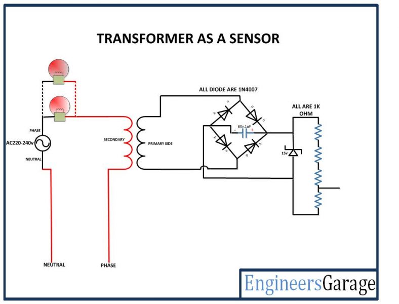 Circuit Diagram showing Transformer as Overload Detector